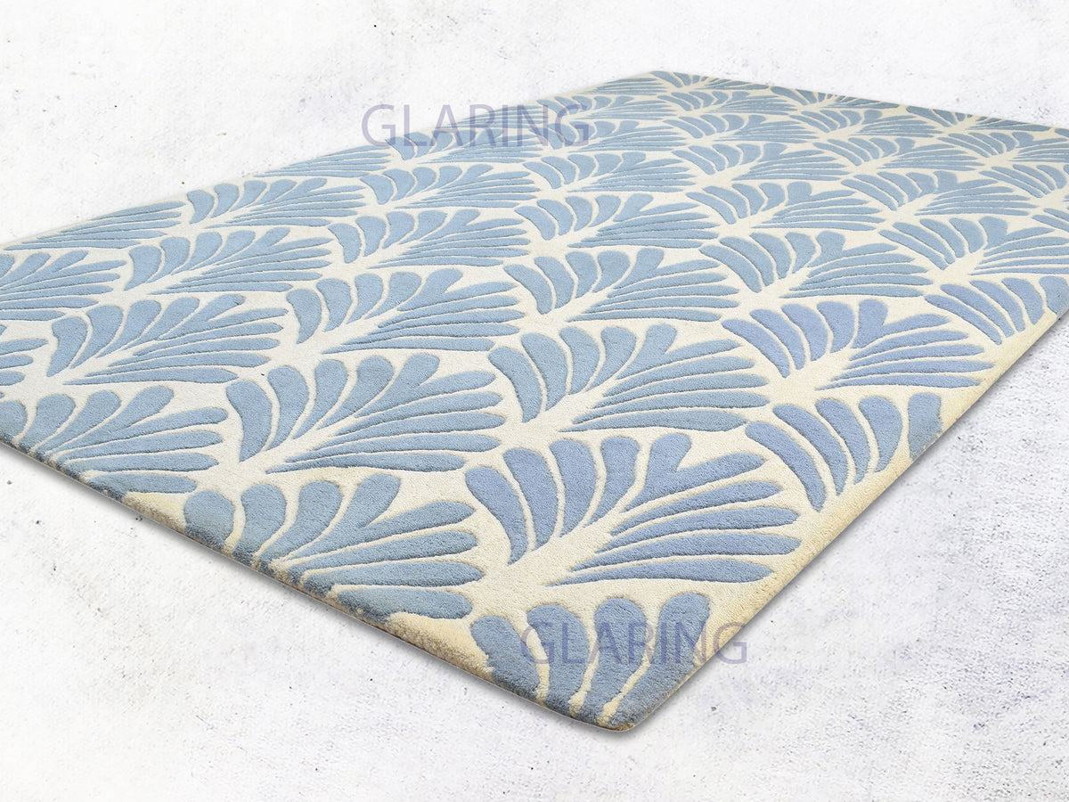 Handmade Hand-Tufted Modern Rug | Floral Design in Blue & Ivory