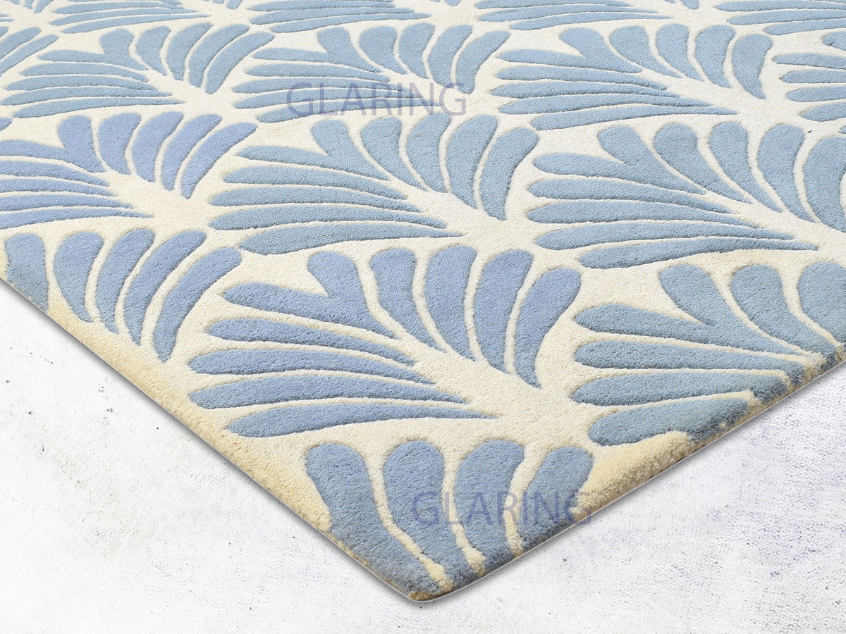 Handmade Hand-Tufted Modern Rug | Floral Design in Blue & Ivory