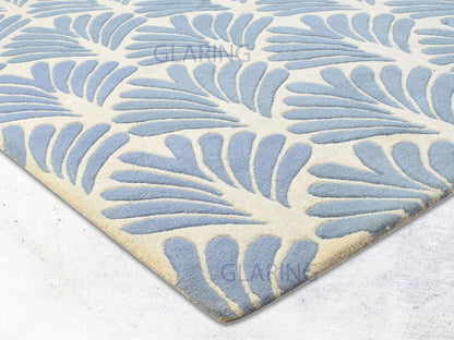 Handmade Hand-Tufted Modern Rug | Floral Design in Blue & Ivory