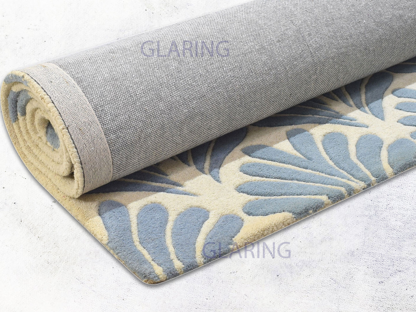 Handmade Hand-Tufted Modern Rug | Floral Design in Blue & Ivory