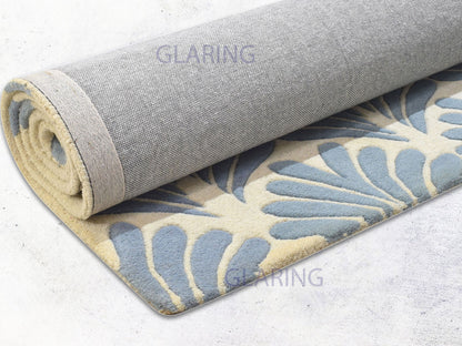 Handmade Hand-Tufted Modern Rug | Floral Design in Blue & Ivory