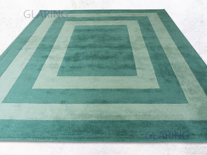 Handmade Modern Rug | Border Design in Teal Green