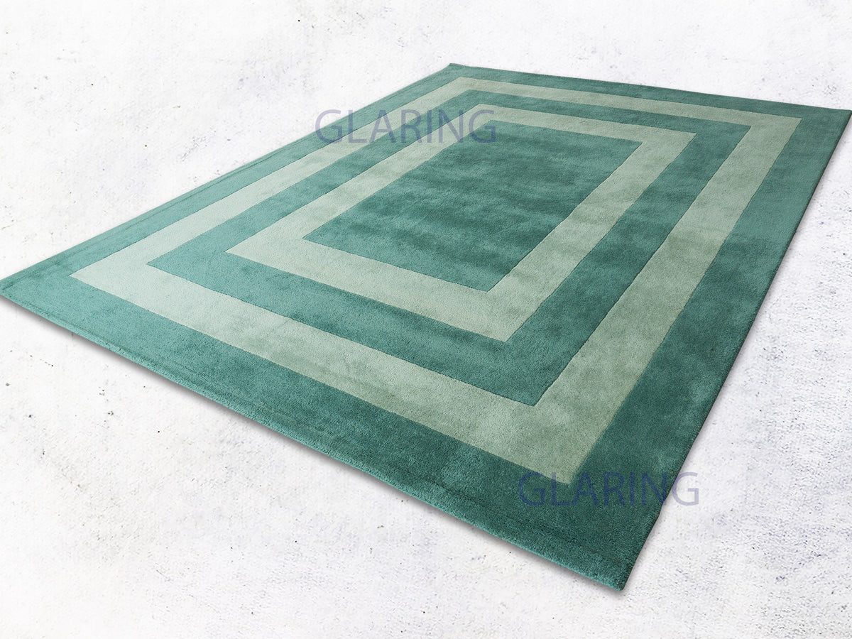 Handmade Modern Rug | Border Design in Teal Green