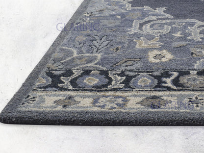 Handmade Heriz-Indian Rug | Oriental Design in Grey, Ivory & Beige