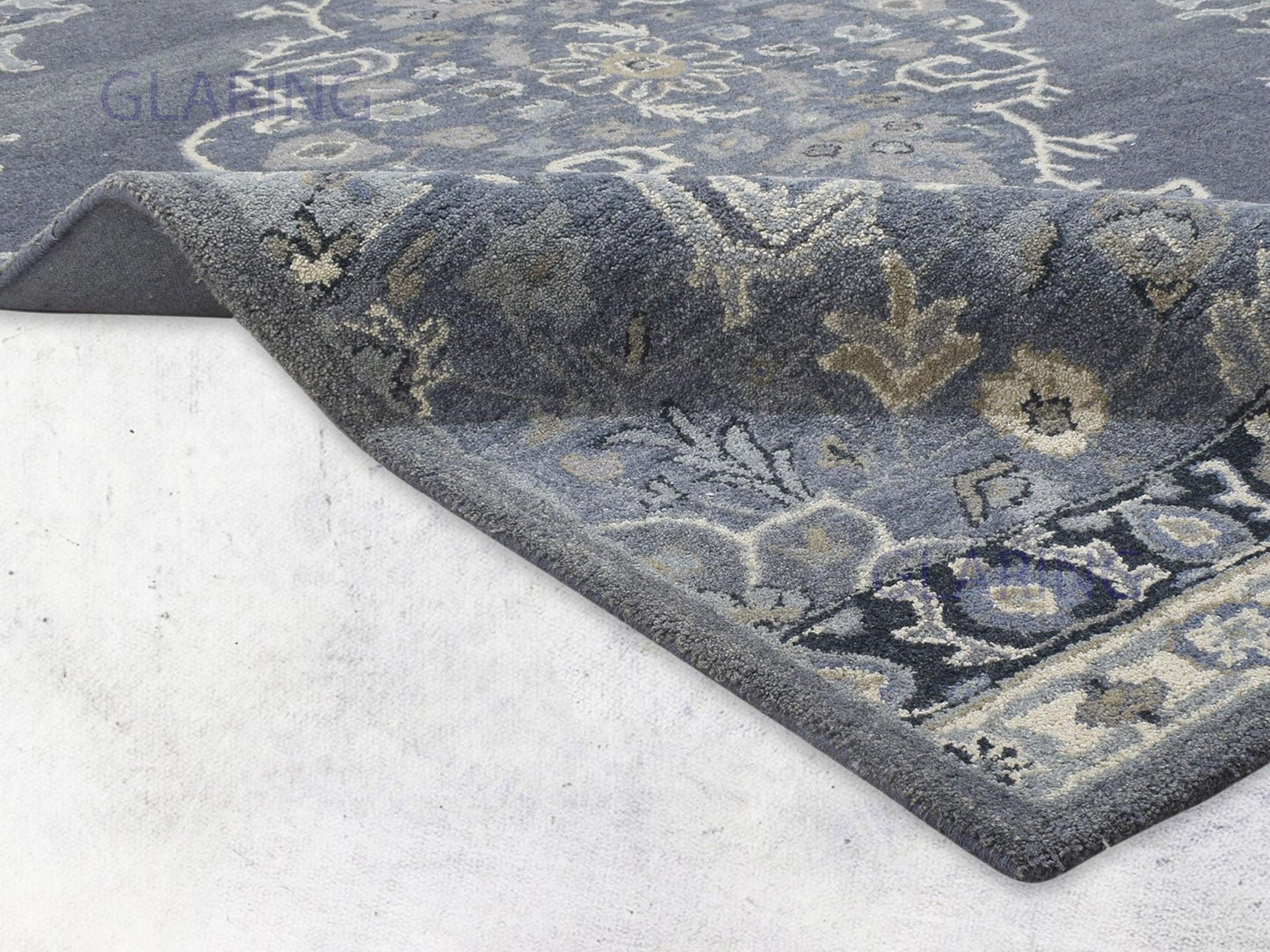 Handmade Heriz-Indian Rug | Oriental Design in Grey, Ivory & Beige