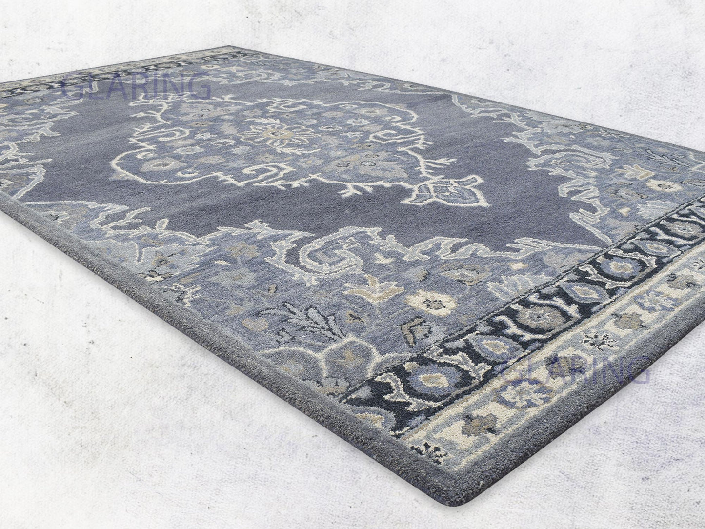 Handmade Heriz-Indian Rug | Oriental Design in Grey, Ivory & Beige
