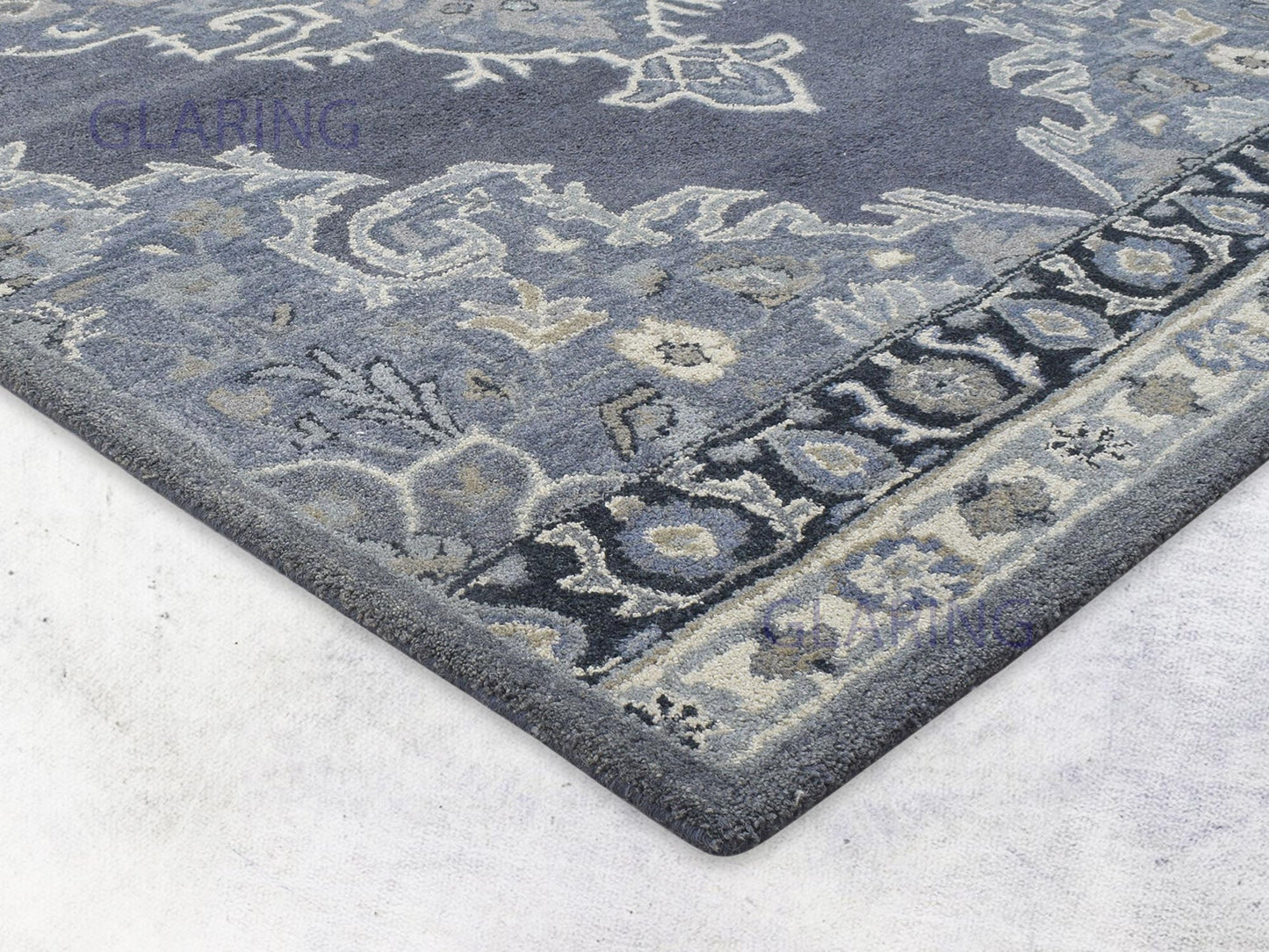 Handmade Heriz-Indian Rug | Oriental Design in Grey, Ivory & Beige