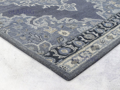 Handmade Heriz-Indian Rug | Oriental Design in Grey, Ivory & Beige