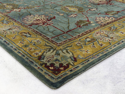 Traditional teal blue rug Persian design in teal blue, gold, green and red color