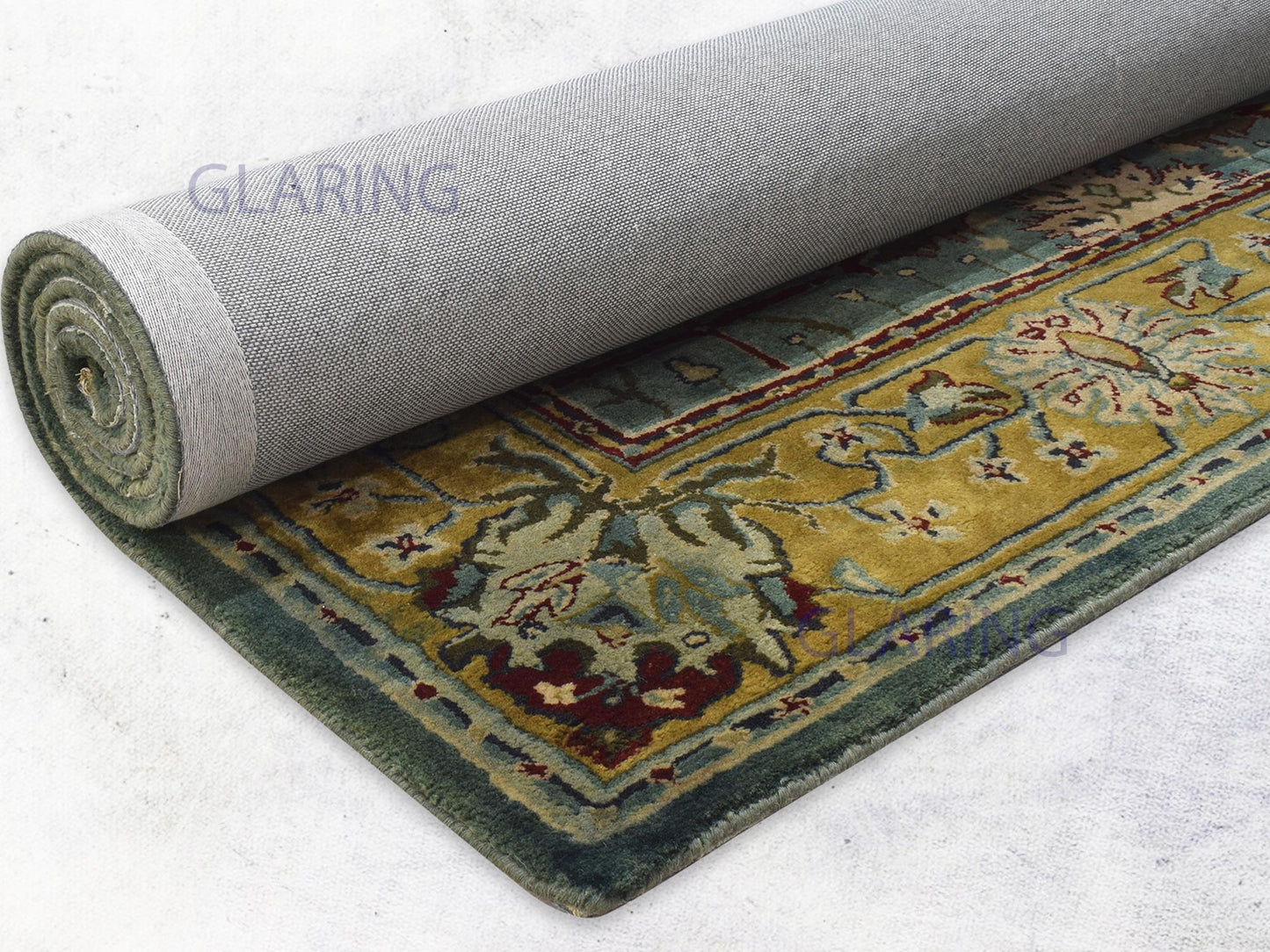 Traditional teal blue rug Persian design in teal blue, gold, green and red color
