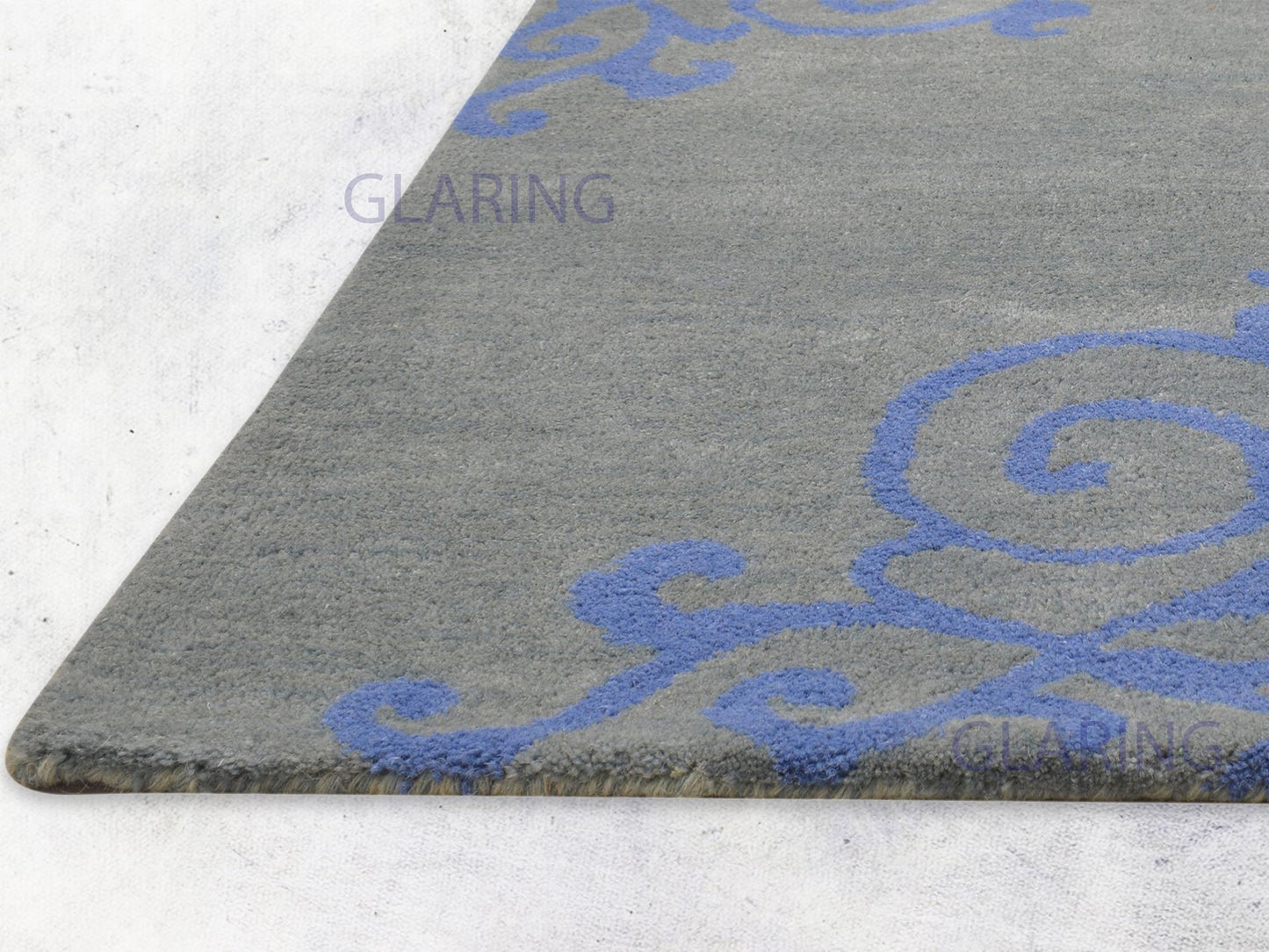Handmade French Rug | Floral Design in Grey & Blue