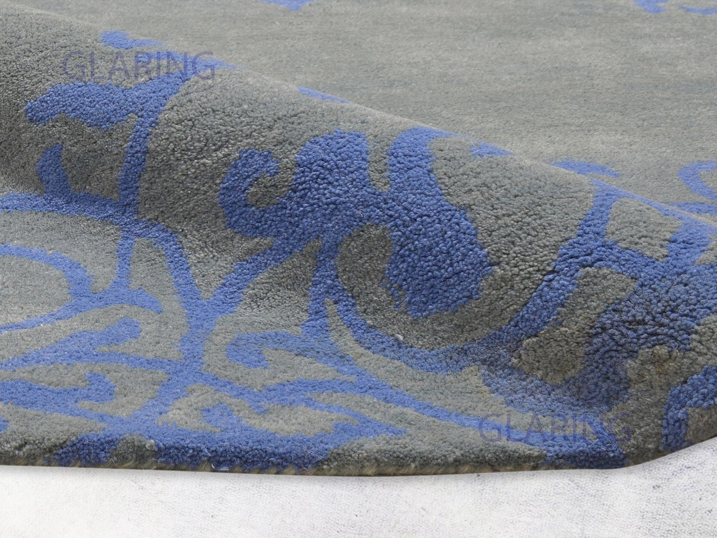Handmade French Rug | Floral Design in Grey & Blue