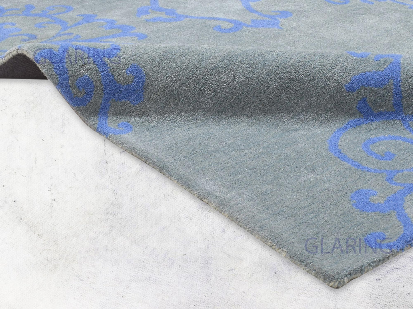 Handmade French Rug | Floral Design in Grey & Blue
