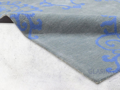 Handmade French Rug | Floral Design in Grey & Blue
