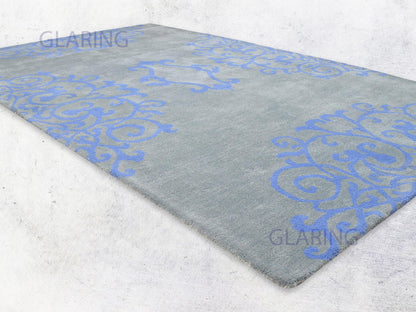 Handmade French Rug | Floral Design in Grey & Blue