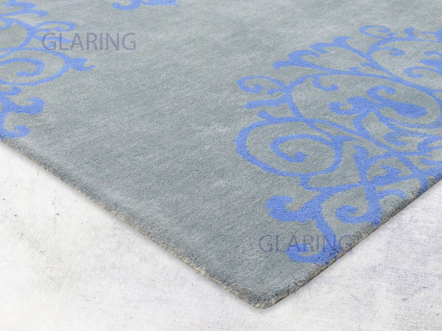 Handmade French Rug | Floral Design in Grey & Blue
