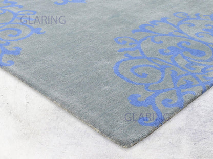 Handmade French Rug | Floral Design in Grey & Blue