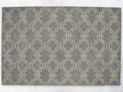 Handmade Moroccan Rug | Scroll Tile Design in Grey & Ivory