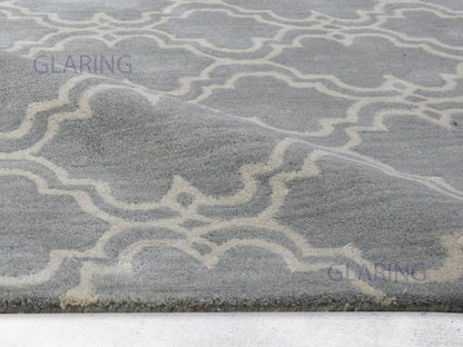 Handmade Moroccan Rug | Scroll Tile Design in Grey & Ivory