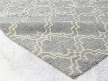 Handmade Moroccan Rug | Scroll Tile Design in Grey & Ivory