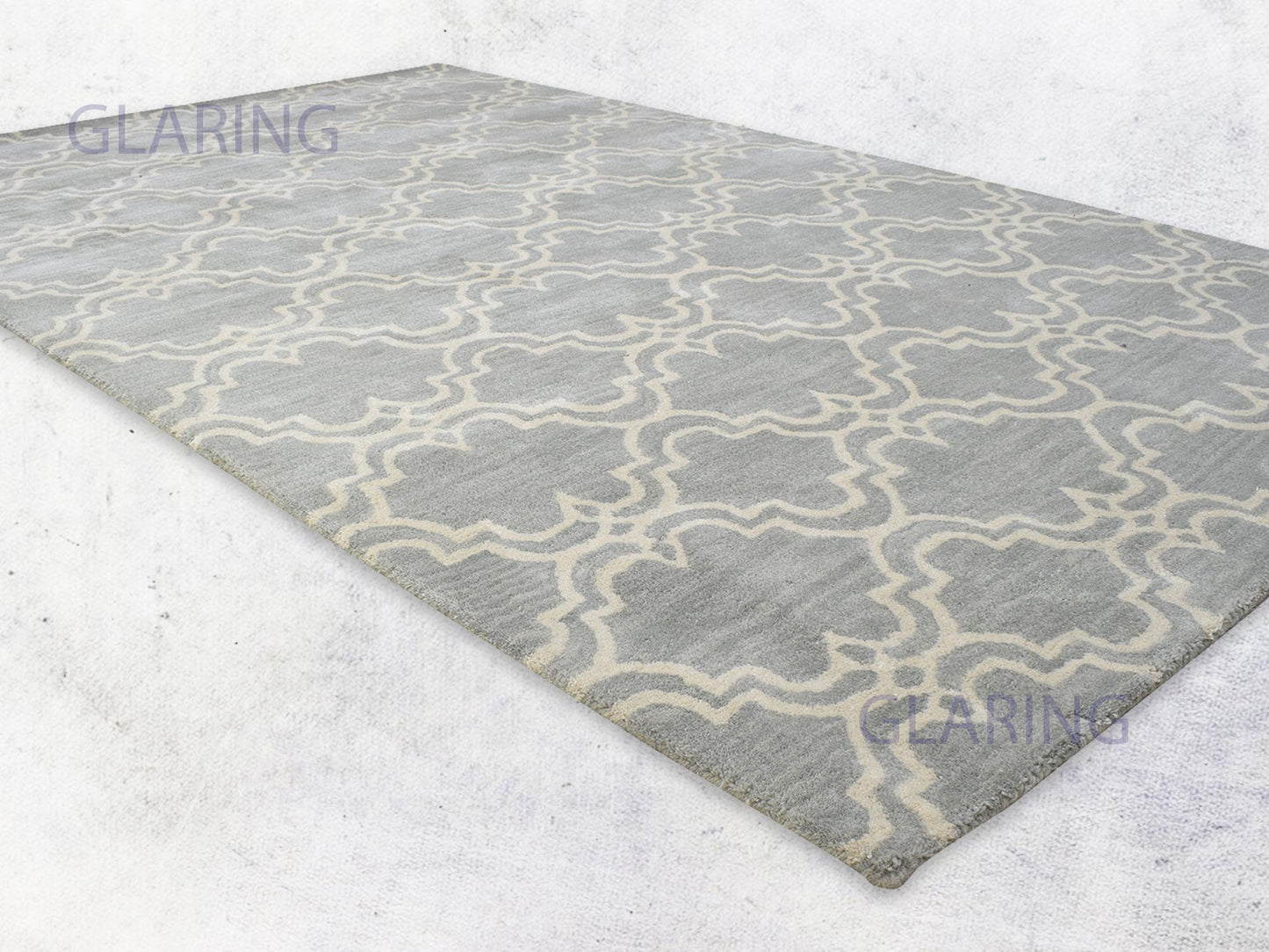Handmade Moroccan Rug | Scroll Tile Design in Grey & Ivory