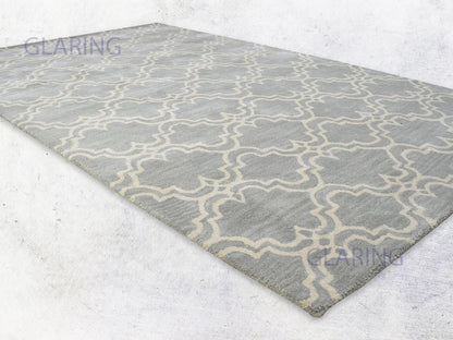 Handmade Moroccan Rug | Scroll Tile Design in Grey & Ivory