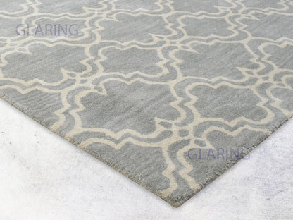 Handmade Moroccan Rug | Scroll Tile Design in Grey & Ivory