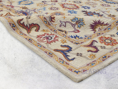 Handmade Bohemian Rug | Oriental Design in Beige, Blue & Red