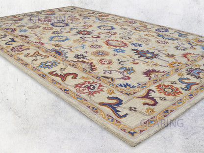 Handmade Bohemian Rug | Oriental Design in Beige, Blue & Red