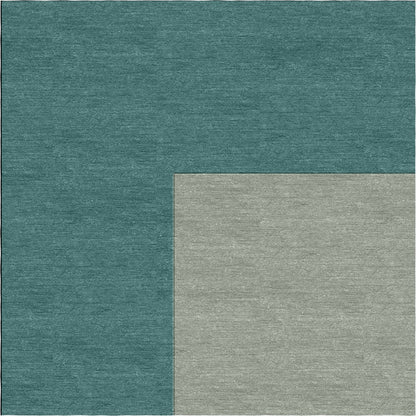Handmade Hand-Tufted Wool Modern Border Silver Teal Green Area Rug