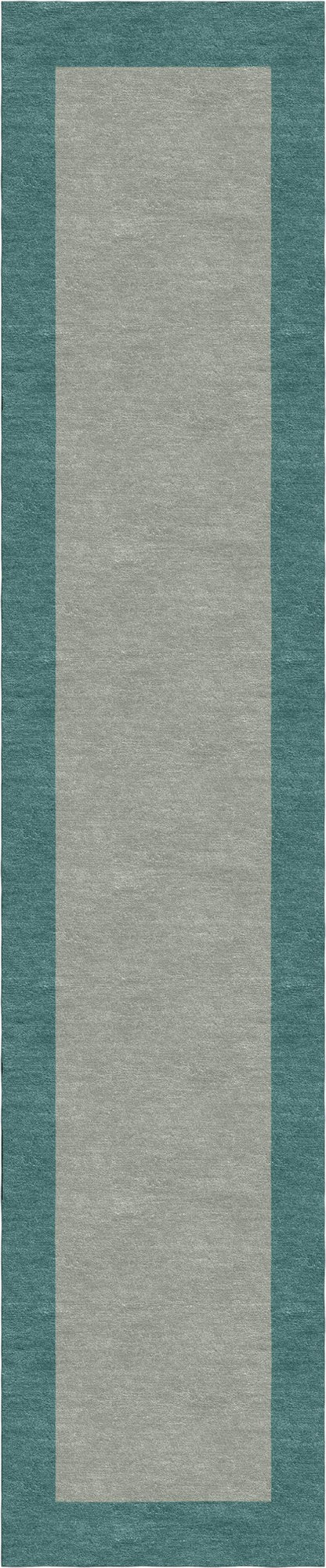 Handmade Hand-Tufted Wool Modern Border Silver Teal Green Area Rug