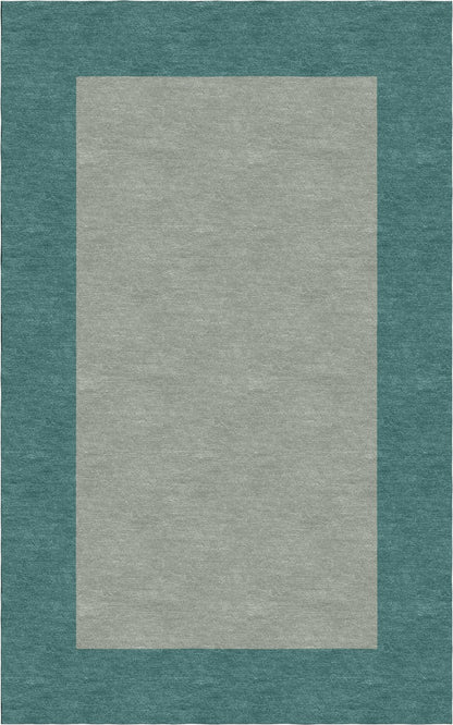 Handmade Hand-Tufted Wool Modern Border Silver Teal Green Area Rug