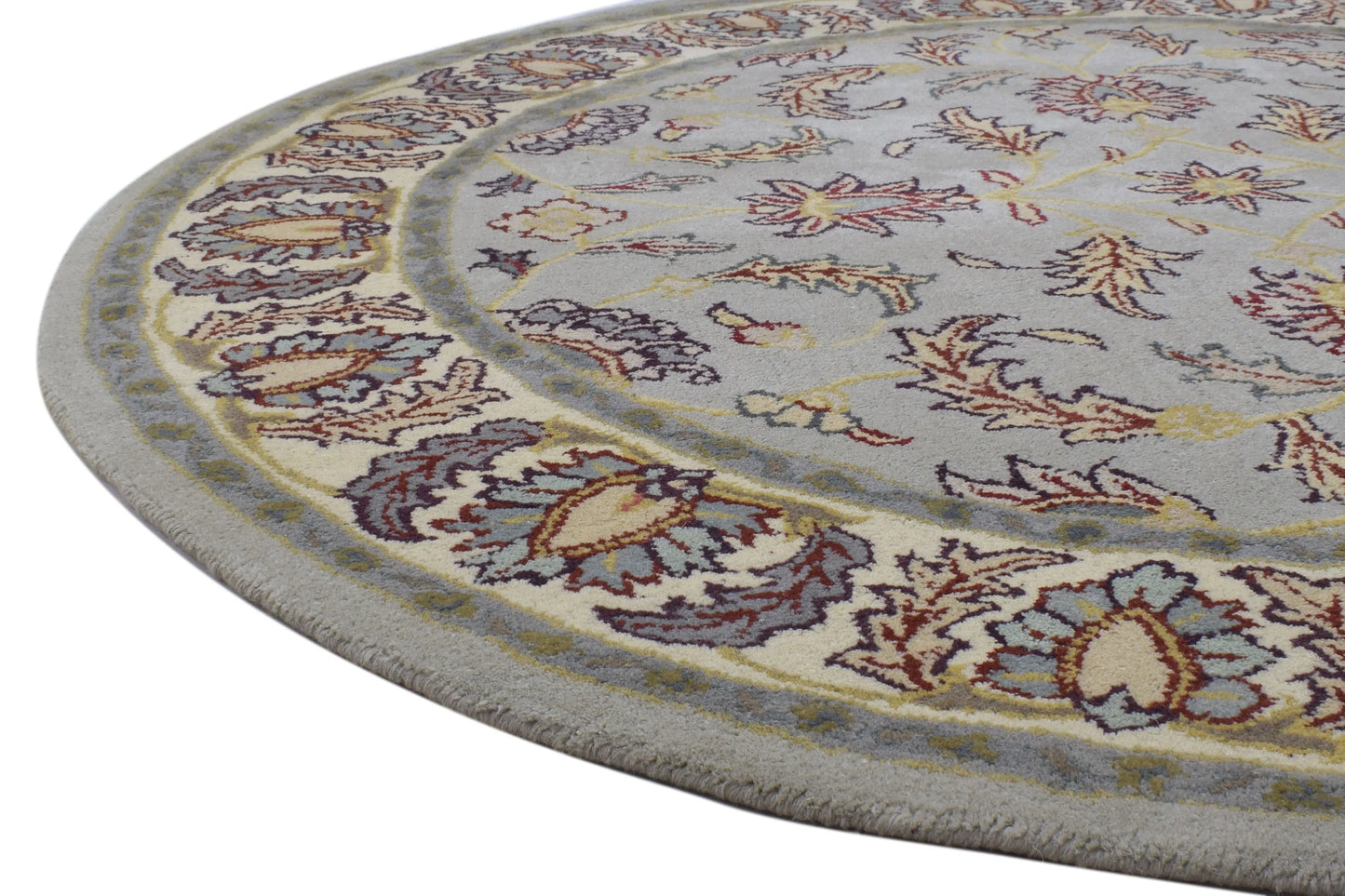 Handmade Round Oushak|Hand Tufted Wool Area Rug in Soft Sage Blue & Cream | Vintage Turkish Inspired Round Rug