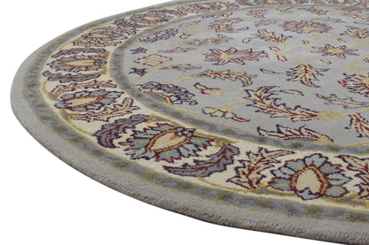 Handmade Round Oushak|Hand Tufted Wool Area Rug in Soft Sage Blue & Cream | Vintage Turkish Inspired Round Rug