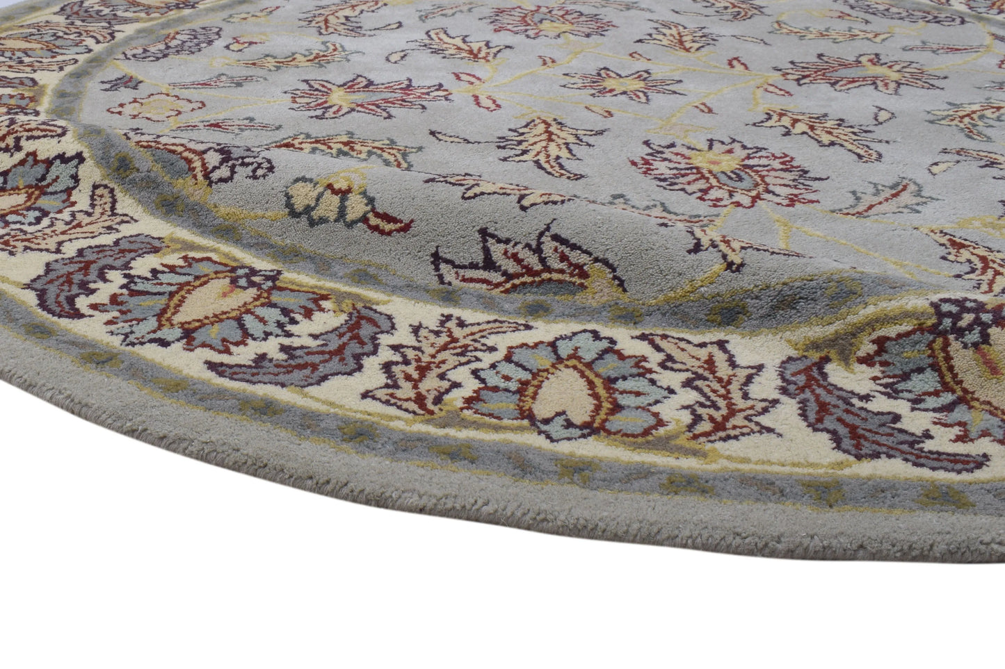 Handmade Round Oushak|Hand Tufted Wool Area Rug in Soft Sage Blue & Cream | Vintage Turkish Inspired Round Rug