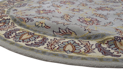 Handmade Round Oushak|Hand Tufted Wool Area Rug in Soft Sage Blue & Cream | Vintage Turkish Inspired Round Rug