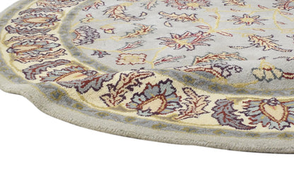 Handmade Round Oushak|Hand Tufted Wool Area Rug in Soft Sage Blue & Cream | Vintage Turkish Inspired Round Rug