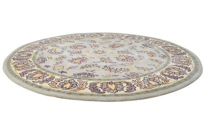 Handmade Round Oushak|Hand Tufted Wool Area Rug in Soft Sage Blue & Cream | Vintage Turkish Inspired Round Rug