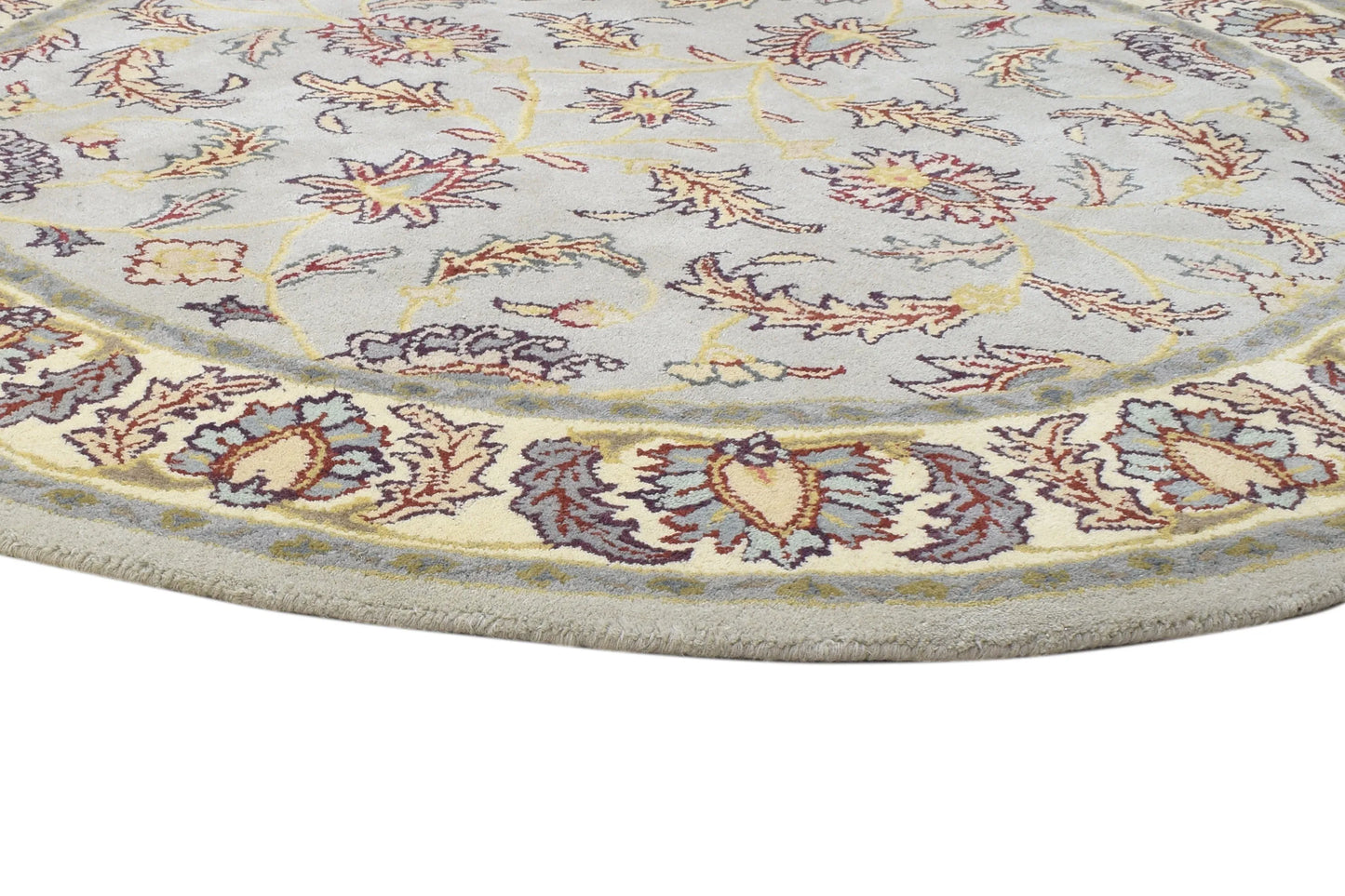 Handmade Round Oushak|Hand Tufted Wool Area Rug in Soft Sage Blue & Cream | Vintage Turkish Inspired Round Rug