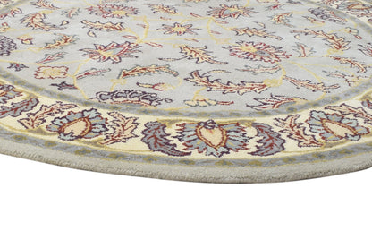 Handmade Round Oushak|Hand Tufted Wool Area Rug in Soft Sage Blue & Cream | Vintage Turkish Inspired Round Rug