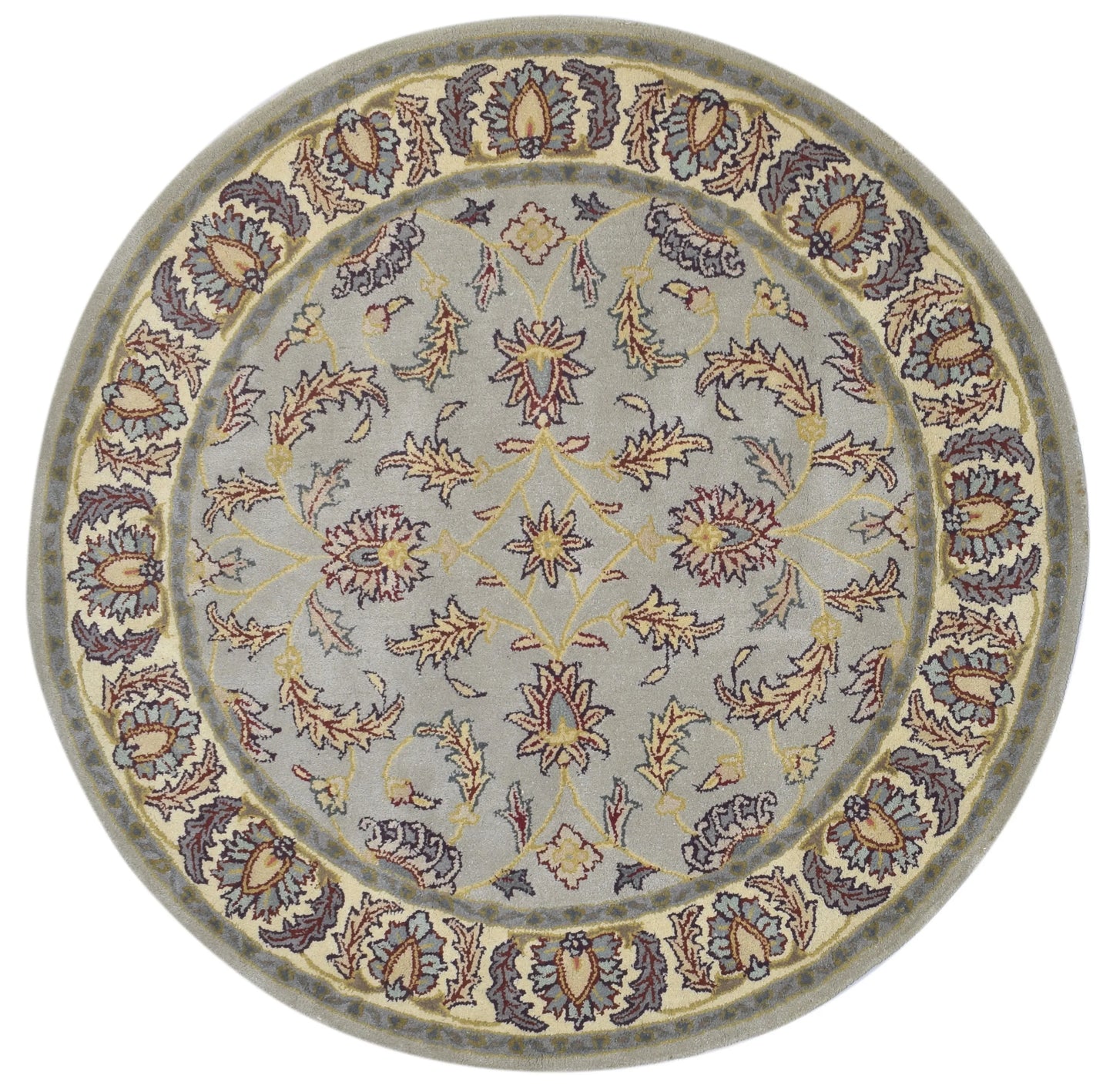 Handmade Round Oushak|Hand Tufted Wool Area Rug in Soft Sage Blue & Cream | Vintage Turkish Inspired Round Rug
