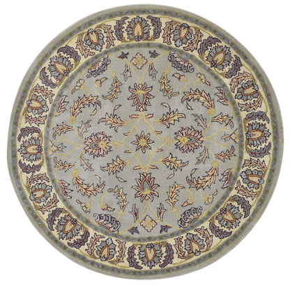 Handmade Round Oushak|Hand Tufted Wool Area Rug in Soft Sage Blue & Cream | Vintage Turkish Inspired Round Rug