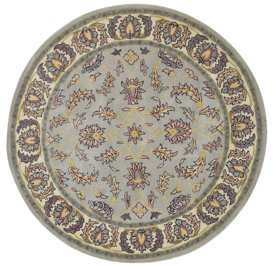 Handmade Round Oushak Rug | Hand Tufted Wool Area Rug in Soft Sage Blue & Cream