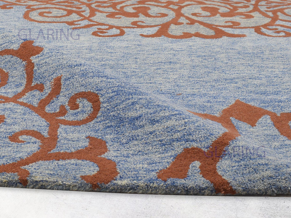 Handmade Mughal Rug | Oriental Design in Blue & Rust
