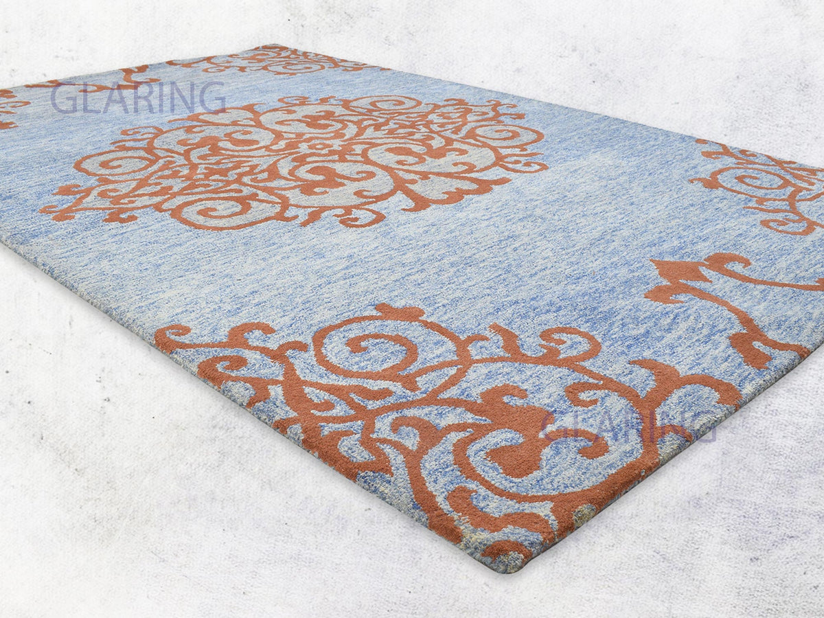 Handmade Mughal Rug | Oriental Design in Blue & Rust