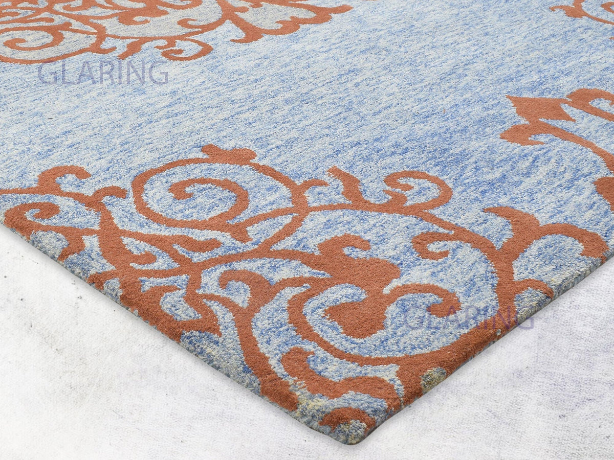 Handmade Mughal Rug | Oriental Design in Blue & Rust