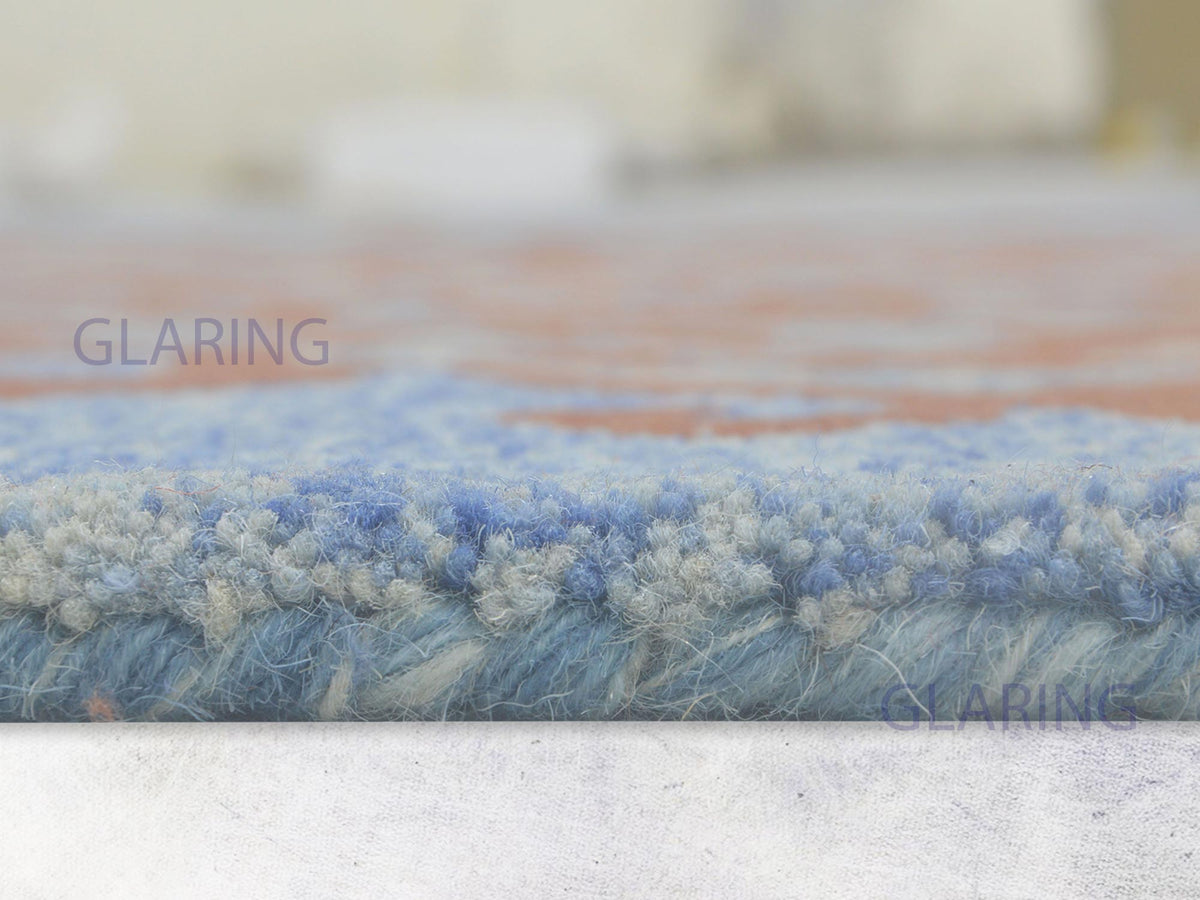 Handmade Mughal Rug | Oriental Design in Blue & Rust
