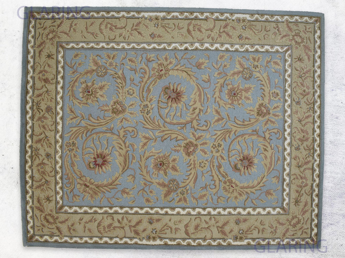 Traditional blue oriental rug with beige and brown motifs – custom size area rug