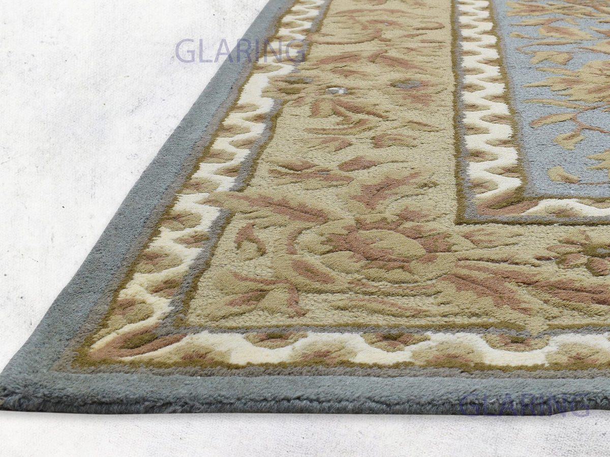 Handmade Wool Oriental Rug | Traditional Blue & Beige Area Rug