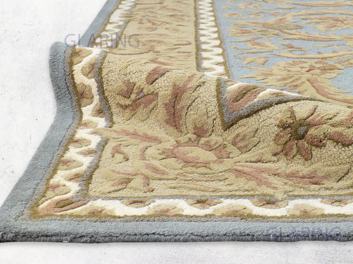 Handmade Wool Oriental Rug | Traditional Blue & Beige Area Rug